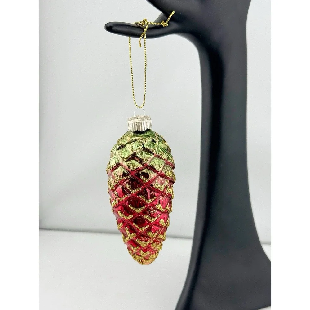Vintage Martha Stewart Hand Blown Glass Glittery Pinecone Ornament. 4